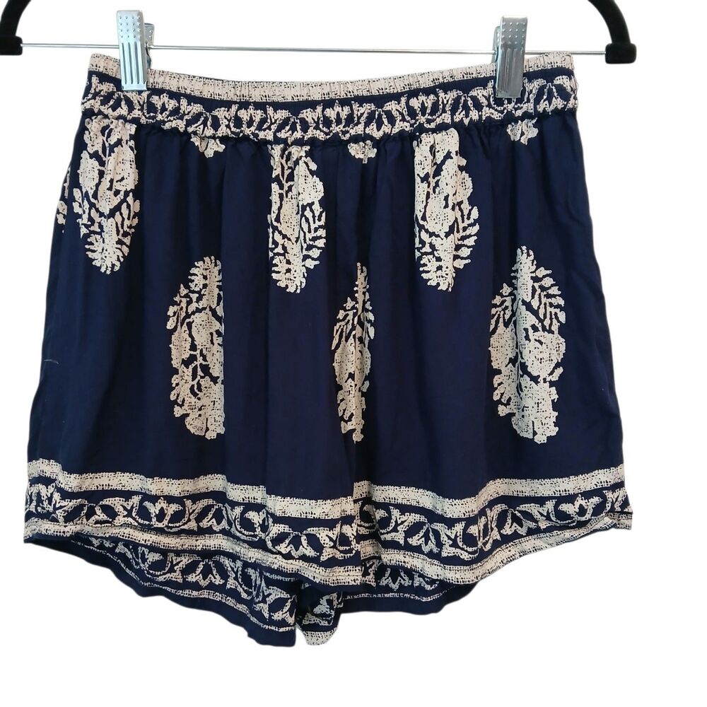 Lucky Brand Boho Pajama Shorts Size Large Fits Small Y2K Hippie Blue Flowy Rayon